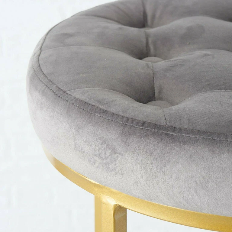 Design Hocker Fantastic rund Samt Grau Gold Sitzhocker Beistelltisch Samthocker - Bild 2 von 3
