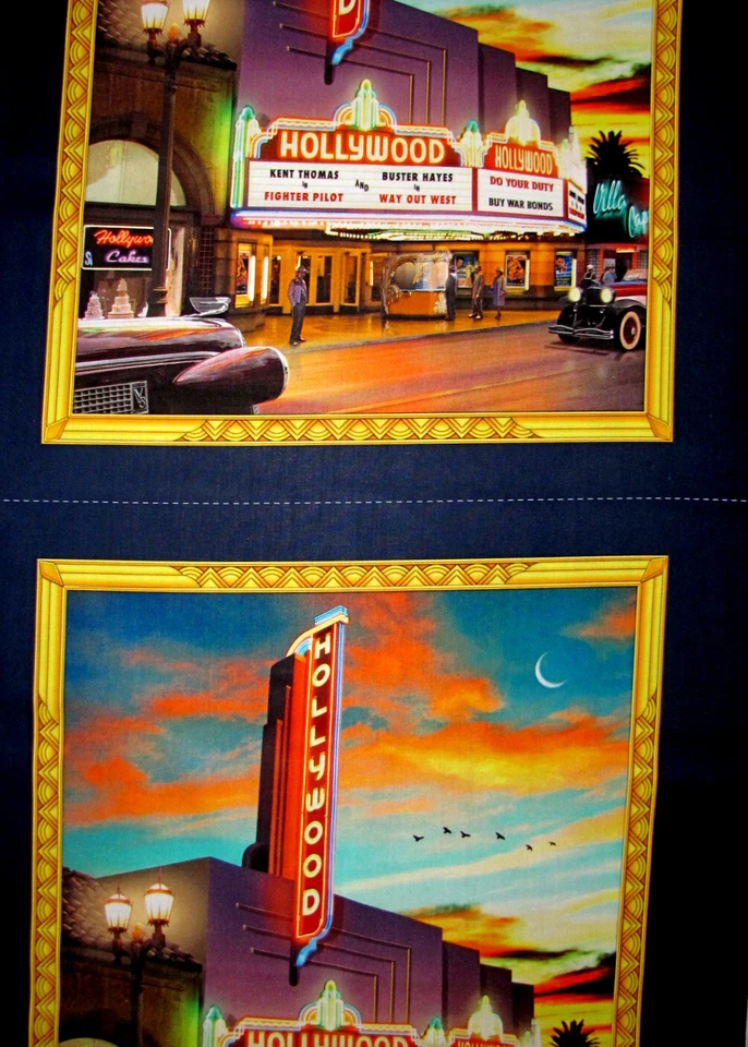 Hollywood Theater Fabric Metro Movie Theatre Cotton by QT Artworks 24"X44" Panel Foto 2 de 2
