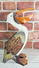 Brown Resin Standing Pelican Bird 12”H Figurine Indoor Or Outdoors Garden Decor