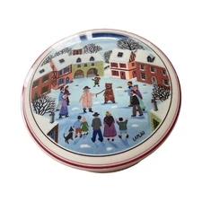 VILLEROY & BOCH DESIGN NAIF 5" TRINKET BOX CHRISTMAS FOLK SCENE PORCELAIN RING