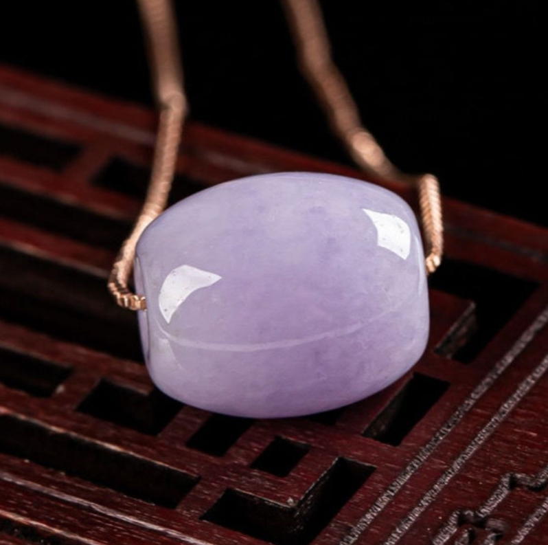Purple Violet Natural Jade Circle Pendant Necklace for Women