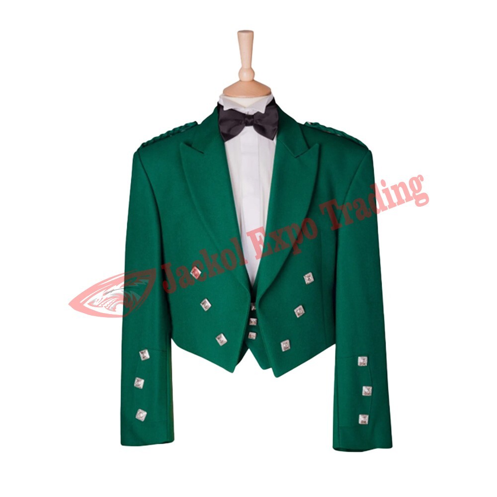 Men's Green Prince Charlie Kilt Jacket & Waistcoat for Scottish Weddings