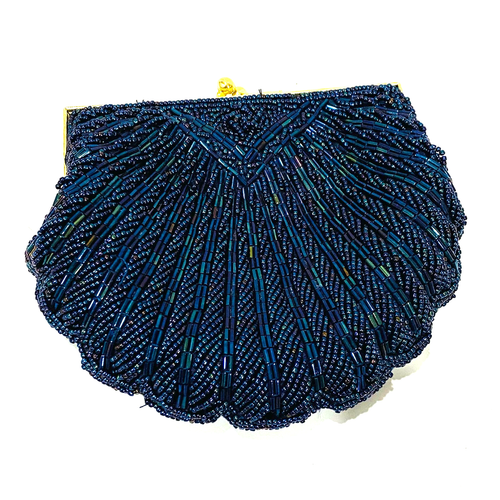 Vintage La Regale navy blue beaded evening bag converts to dressy clutch purse - Picture 6 of 11