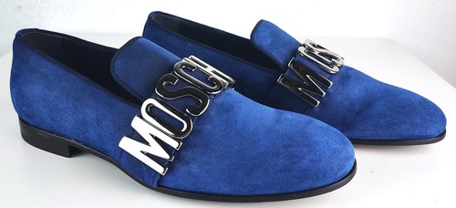 Mocasines MOSCHINO con logotipo mocasines hombre diseñador cuero zapatos azul talla 42 NUEVO - Imagen 18 de 19