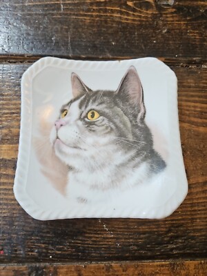 Royal Adderley Bone China England CAT coaster plate Tea Appetizer 4 in grey