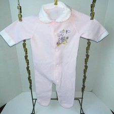 Newborn Sleeper Pink Knit Polyester Snap Small 0-13lb VTG Baby Infant Doll Bunny