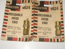 Two (2) Reusable Hose Ends, 1/4" x 9/16", Milton # S624