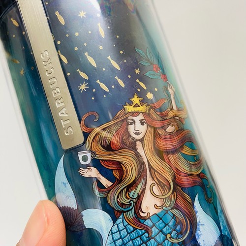 Starbucks Siren Ocean Blue Drinks Tumbler 2018 Silver Tag New Rare - 第 3/7 張圖片