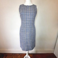 Jigsaw Blue Tweed Boucle Sleeveless Dress Silk/ Cotton Blend Smart/Work Size 10