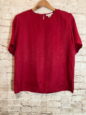 Vintage Lise J. Silk Top Womens Medium Snake Skin Embossed Print Cherry Red