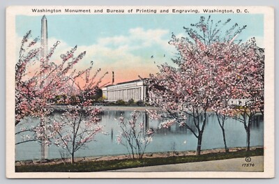 Postcard c1920 Washington DC Washington Monument, Bureau Of Printing Engraving