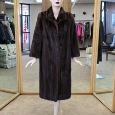Natural Mahogany Letout Female Mink Fur 45" Coat- Size 8p