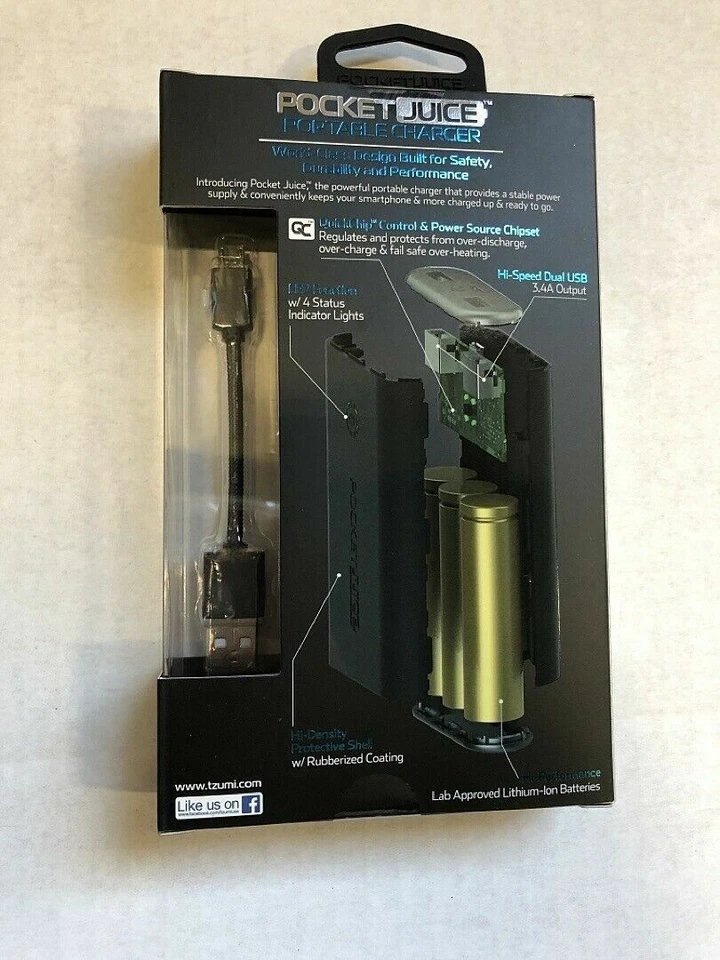 NUEVO Cargador Portátil Tzumi-Pocket Juice 7800mAh 5V Doble Entrada USB 3488BB-3 Negro Foto 4 de 4