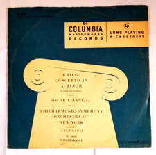 Grieg Concerto in A Minor LP Vinyl Record Columbia Records Philharmonic NY VTG