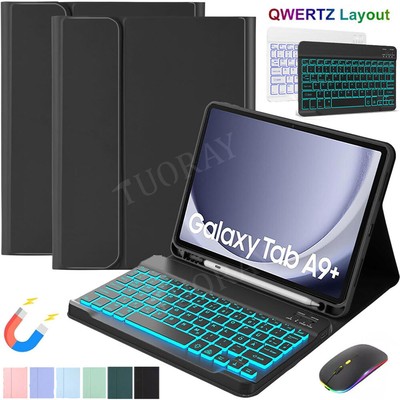 QWERTZ Beleuchtete Tastatur Für Samsung Galaxy Tab A9+ A8 A7 S9 FE S8 Hülle Maus
