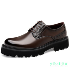 Mens Platform Lace Up Leather Derby Shoes Dress Formal Business Low Heel Comfort
