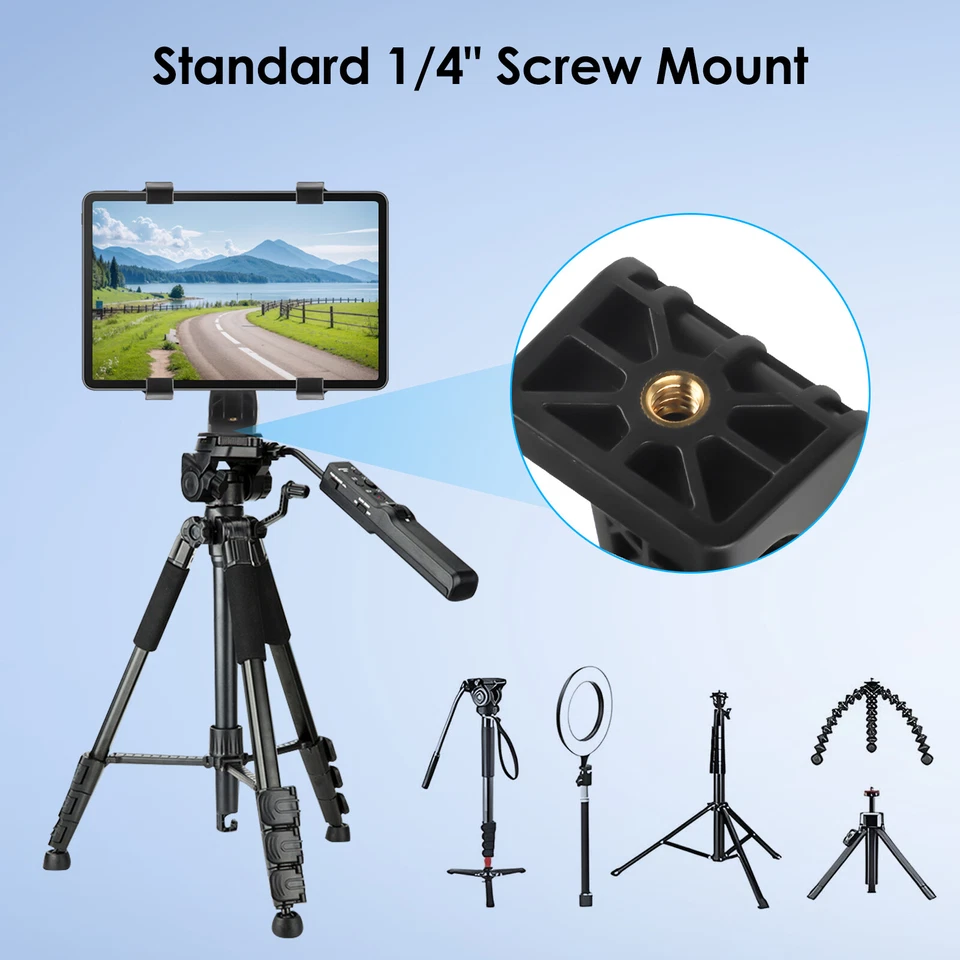 Tripod Mount Holder Bracket 1/4" Thread Adapter For 7"-12" Tablet iPad Universal - Image 2 of 4