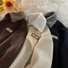 Pullover Tops Sweater Sweatshirt Hoodies Plus Oversized Corduroy Thick Men Warm