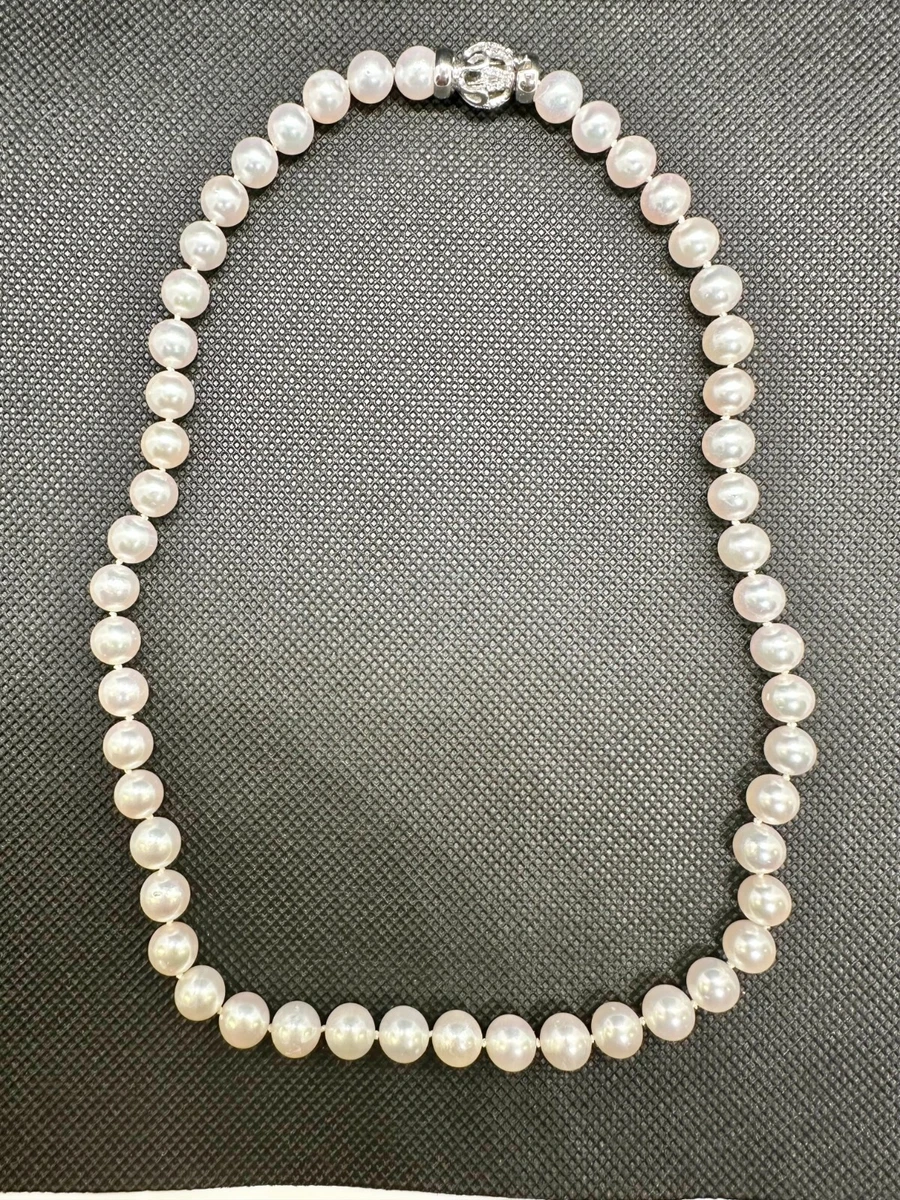 Collana Con Ciondolo In Perle Akoya Coltivate 7-8 Mm, Bianco Naturale, 18 Carati