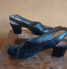 Black 1940s Slingback Peeptoe Cuban Heels Size 5.5 6