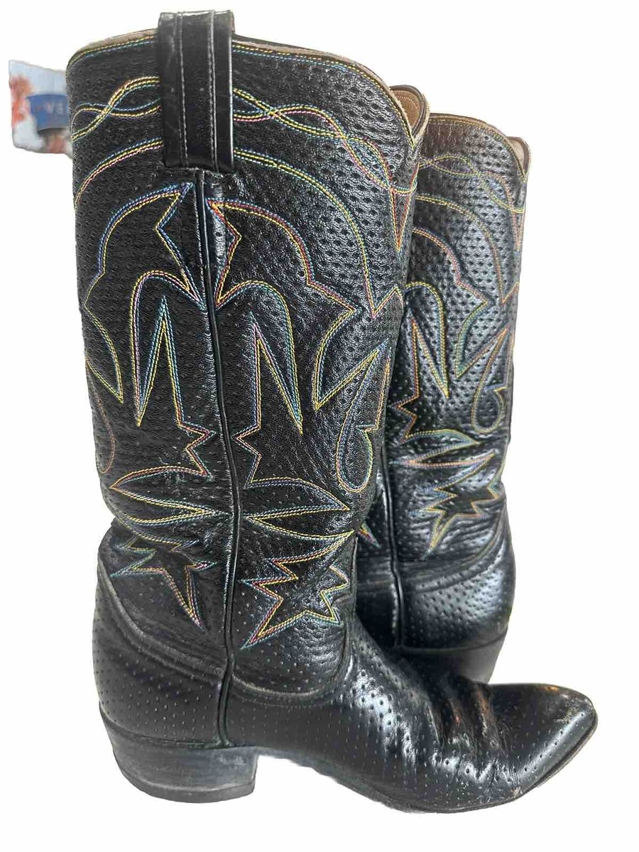 VTG Tony Lama Black Label Rainbow Stitch Cowboy Boots Womens VTG Tony Lama Black Label Rainbow Stitch Cowboy Boots Womens