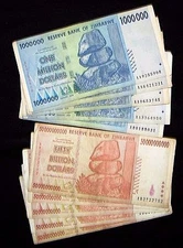 10 Zimbabwe banknotes-5 x 1 Million/5 x 50 Billion Dollars-paper money currency