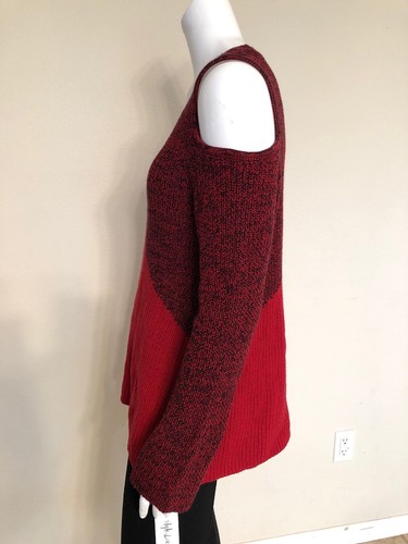 Style & Co Women Color block Cold Shoulder Knit Sweater Top Medium Red Black - Picture 4 of 6