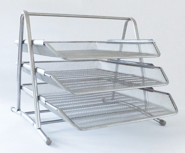 Dokumentenablage Aus Metall Briefablage 3 FäCher Mesh Design Silber-image