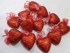 Valentine's Red Glitter Hearts 2" Tree Ornaments Decorations Decor 12pc