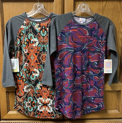 NWT!! LuLaRoe 2 Pack Women s  Randy  Grey Colorful 3/4 Sleeve Tshirt  Size XXS
