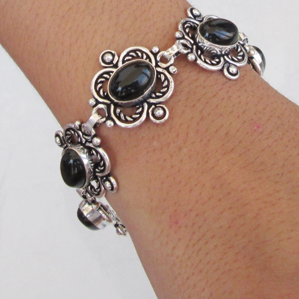 Handmade jewellery silver overlay black onyx cabochon love bracelet jewelry - Image 2 of 4