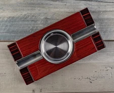 Gloss Finish Cherry Wood Two-Tone 2 Cigar Ashtray