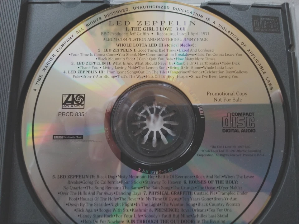 LED ZEPPELIN The Girl I Love- Whole Lotta Led (Historic Medley) Promotional CD - Image 3 of 4