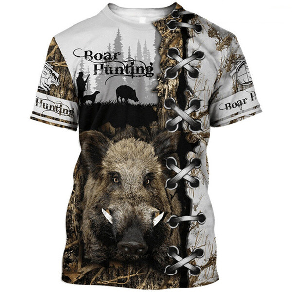 T-shirt Unisexe Camouflage Sanglier – Impression 3D – Manches Courtes – 88% Polyester 12% Spandex