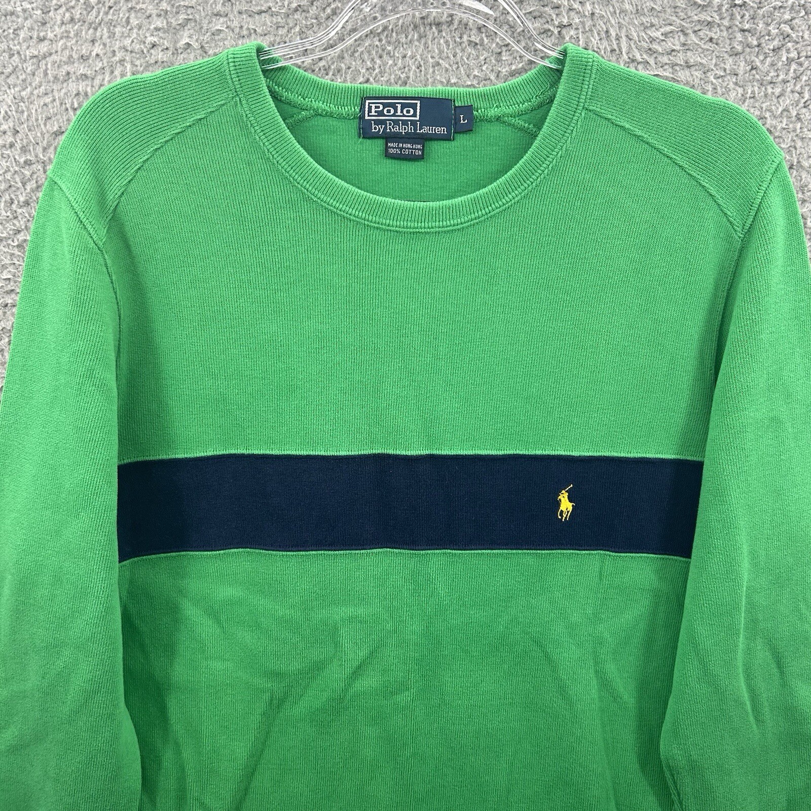 Ralph Lauren Polo Maglione Uomo Grande Verde Blu Giallo Pony Colorblock Felpa
