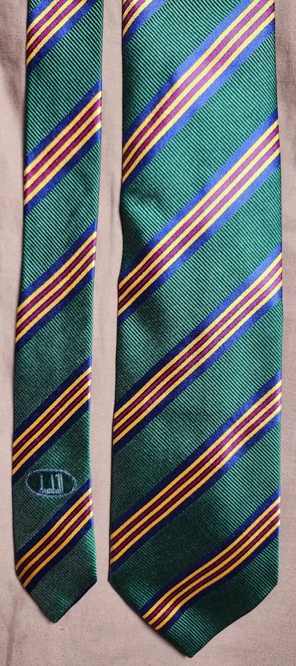 Lote de 3 corbatas Dunhill para hombre algodón seda verde rayas vívidas Foto 3 de 4
