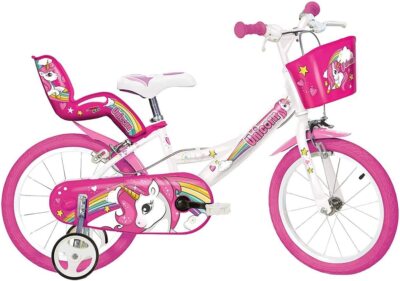 Dino Bikes Einhorn 14'' Fahrrad, Mädchen, weiß und rosa