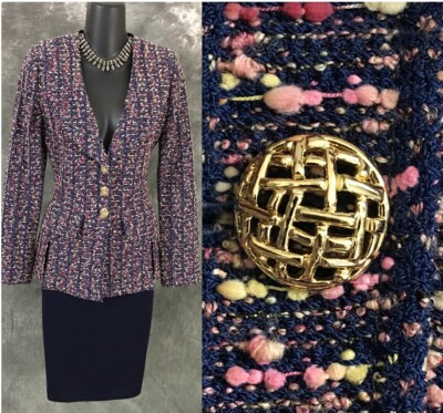 BEAUTIFUL St John knit pink blue multi jacket skirt suit size 4