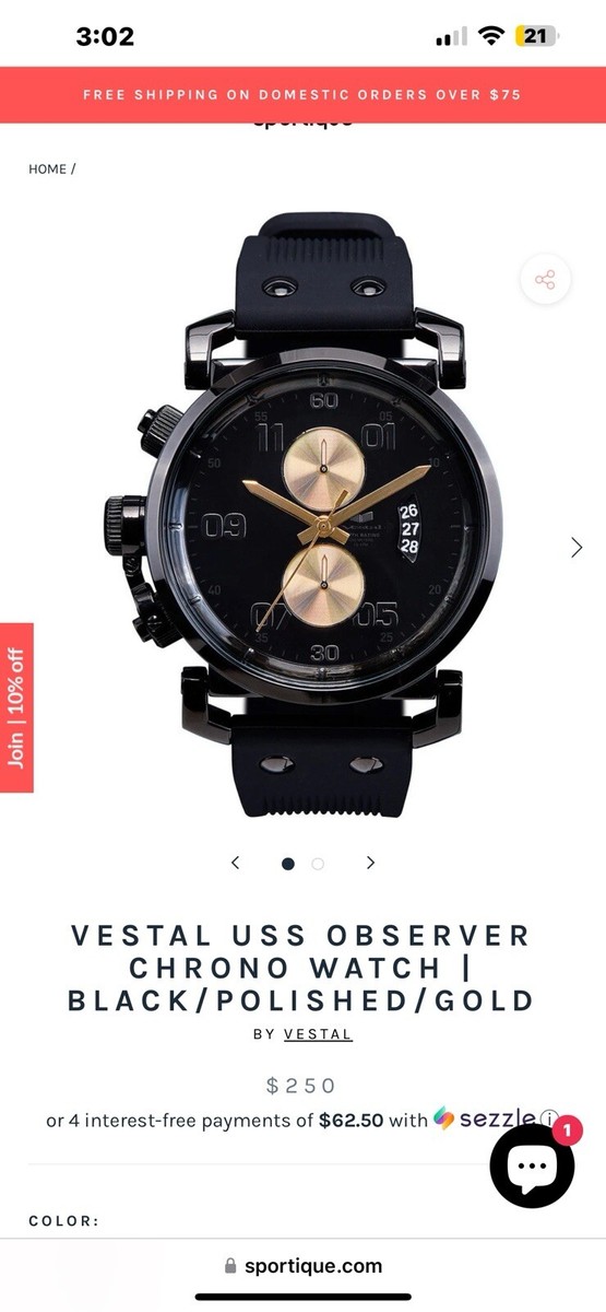 vestal Observer　時計 VESTAL USS OBSERVER CHRONO WATCH | BLACK/POLISHED/GOLD Used