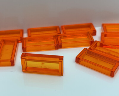 Lego Fliese, 1 x 2 glatte Fliese, orange transparent, Nr. 3069, 30070 / 10 Stück