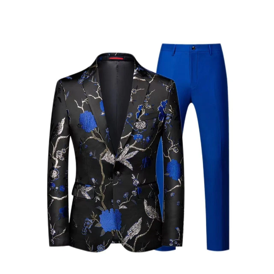 Para Hombres Floral Un Botón 2 piezas Trajes Abrigos Chaqueta Pantalones Noche Fiesta Blazers M-6XL Foto 2 de 4