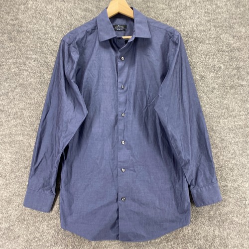 Marc Anthony Shirt Men 15 Blue Button Up Collared Long SLeeve Slim Fit Cotton - Picture 4 of 10