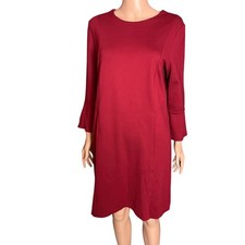 J. Jill Burgundy Ponte Knit Bell Ruffle Sleeve Dress Medium Office Work School 