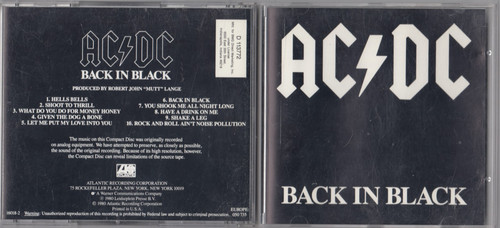 AC/DC - Back In Black CD ATLANTIC EARLY PRESS ROCK METAL