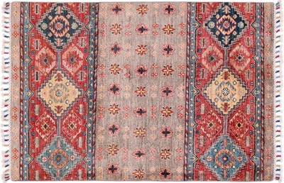 Afghan Ziegler Khorjin Teppich 80x120 Handgeknüpft Grau Streifen Orient b - Bild 1 von 4