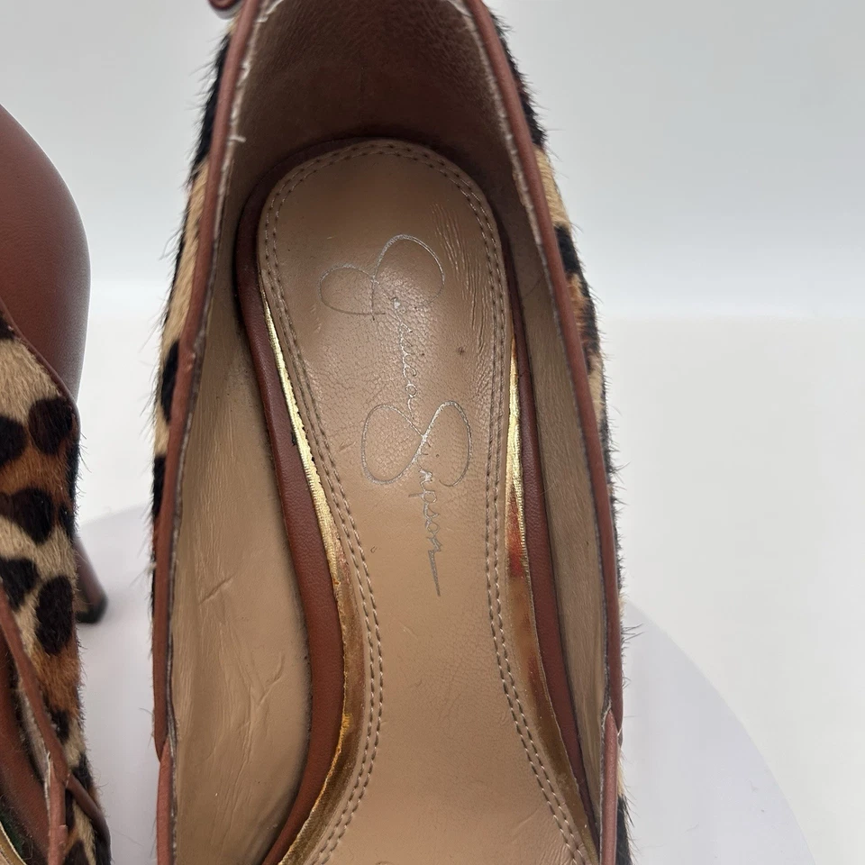 Jessica Simpson Cabello de becerro estampado marrón y leopardo, tacones, punta puntiaguda 7B EE. UU./37 UE Foto 4 de 4