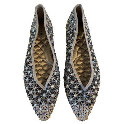 Birdies The Starling Champagne Leather Crystal Embellished Pointed Flats 5.5