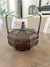 Antique Vintage Chinese Wedding Betrothal Basket  Lidded Handle Wood Rattan