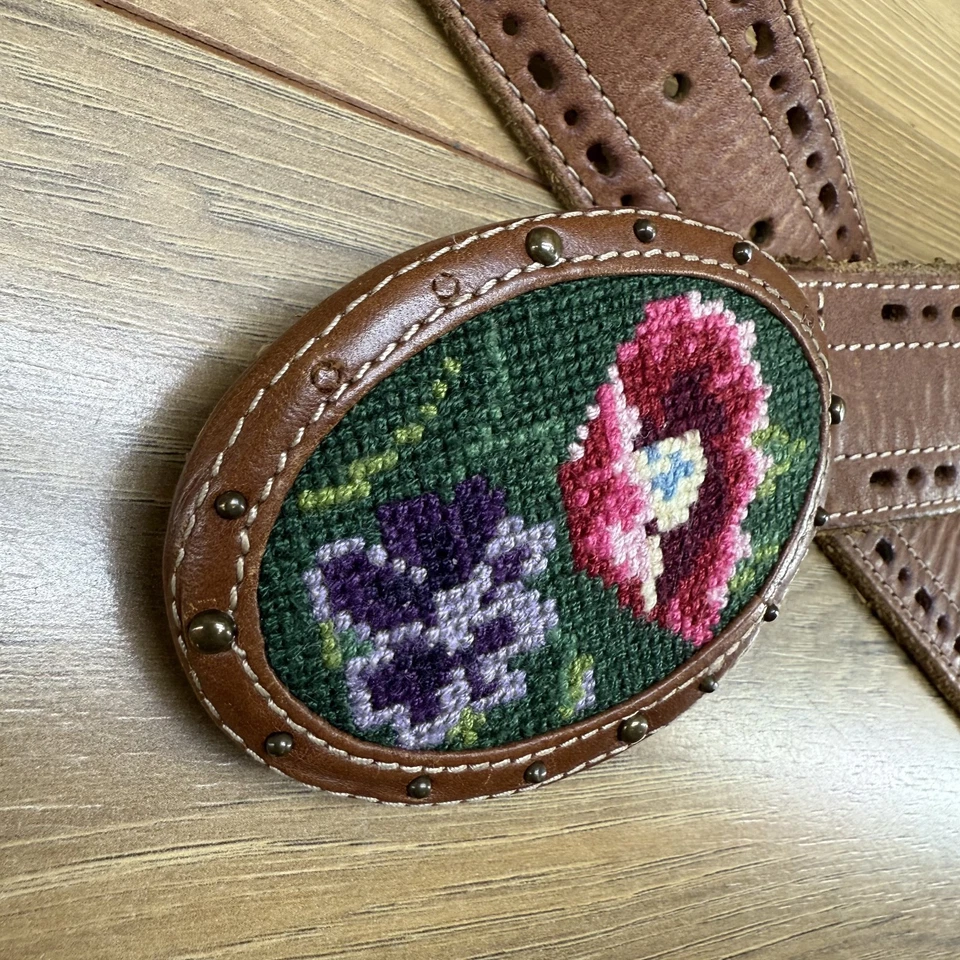 Lucky Brand Vintage Womens Belt XS Floral Needlepoint Buckle - Image 3 of 4