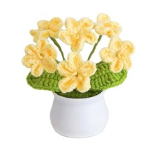 Blync Knitting Crochet Flowers Potted Plants, Fake Forget Me Not Yellow